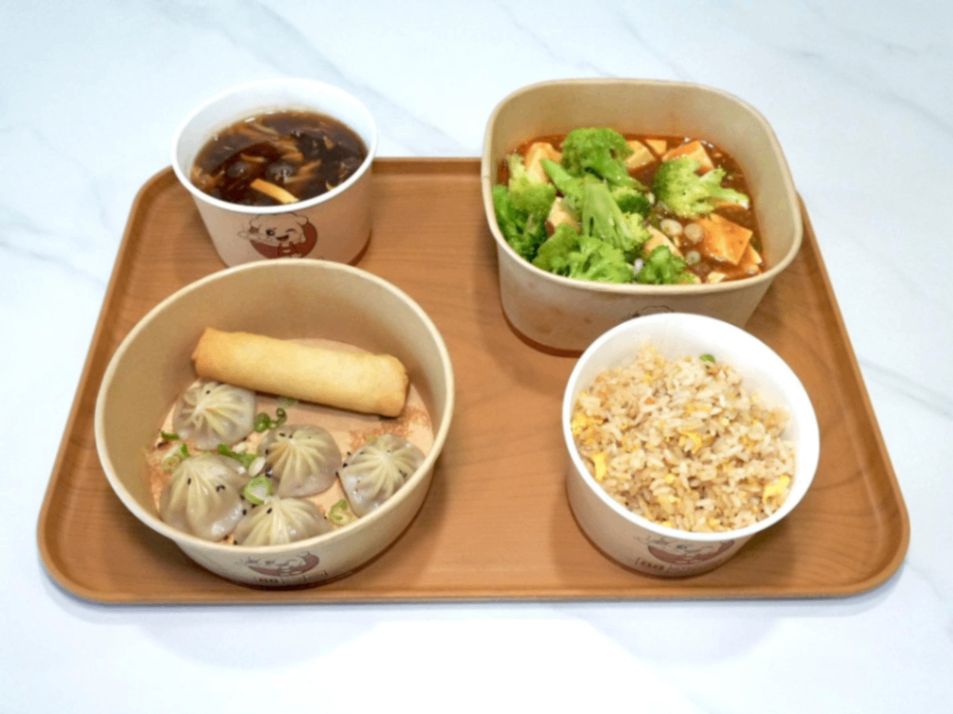 Mapo Tofu 🌶️🌶️ + Pan Fried Chicken Dumplings 5Pcs + Broccoli + Hot & Sour Soup