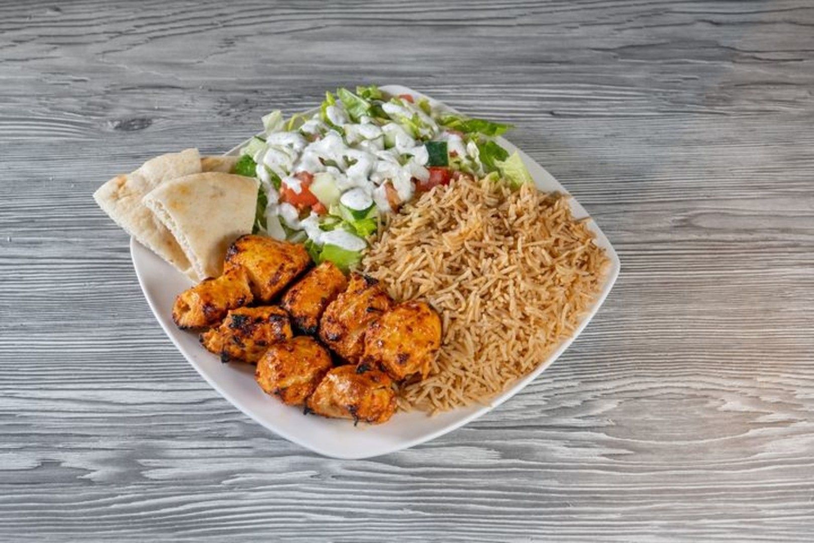 Smokey Buffalo Rub Chicken Kabob Rice Plate