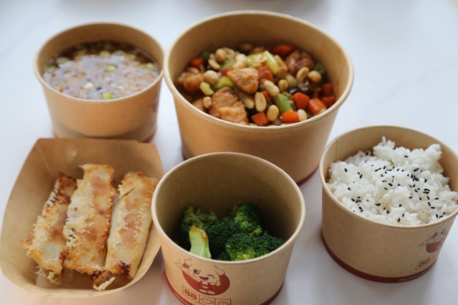 Kung Pao Chicken 🌶️ + Chicken Pan Fried Dumpling 5 Pieces + Bok Choy+ Hot And Sour Soup