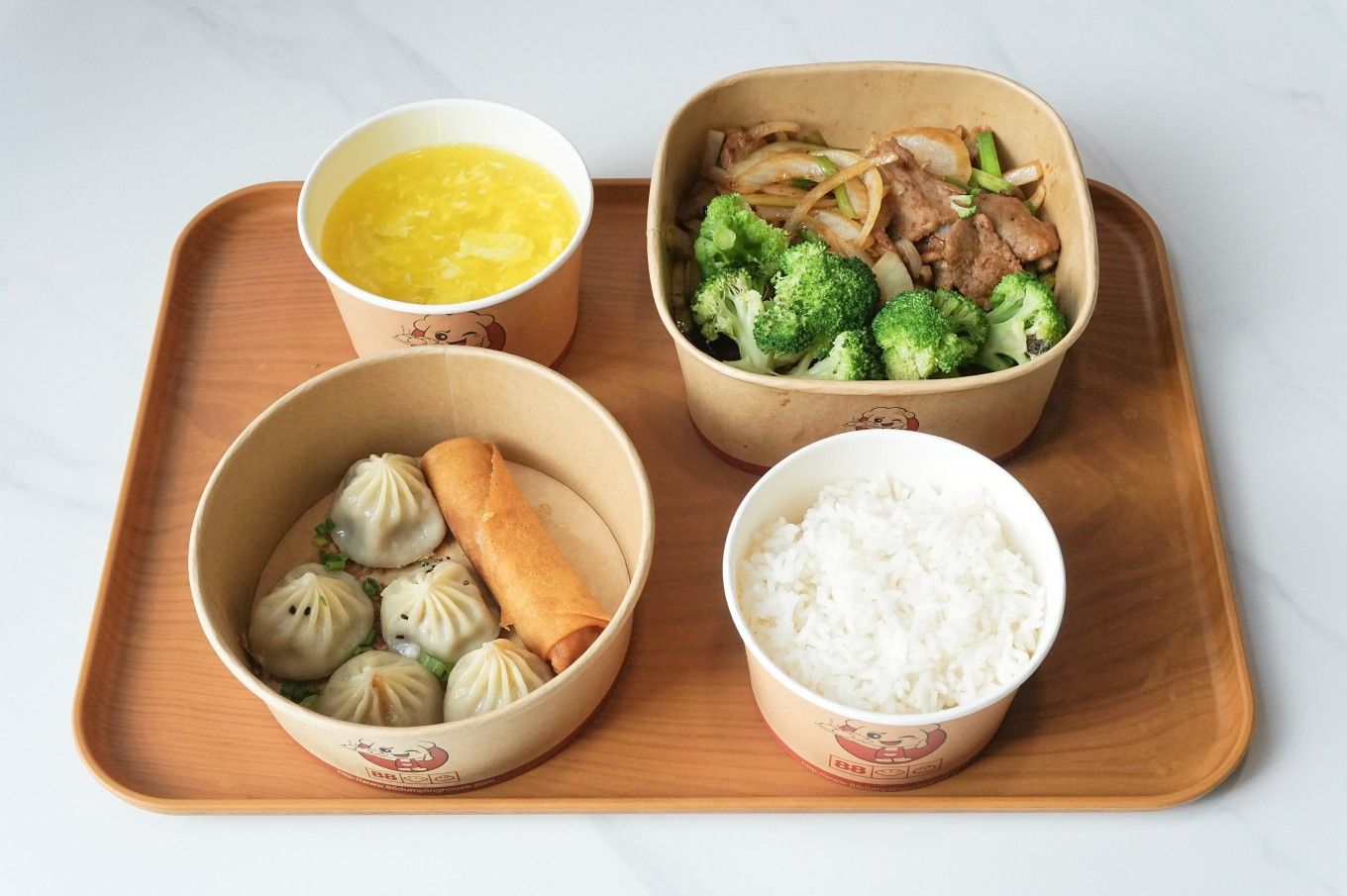 Mongolian Beef 🌶️ + Pork Pan Fried Dumplings 5Pcs + Broccoli + Egg Drop Soup